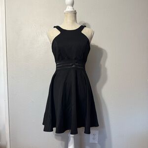 City Studio Black Midi Dress with Sheer Waist